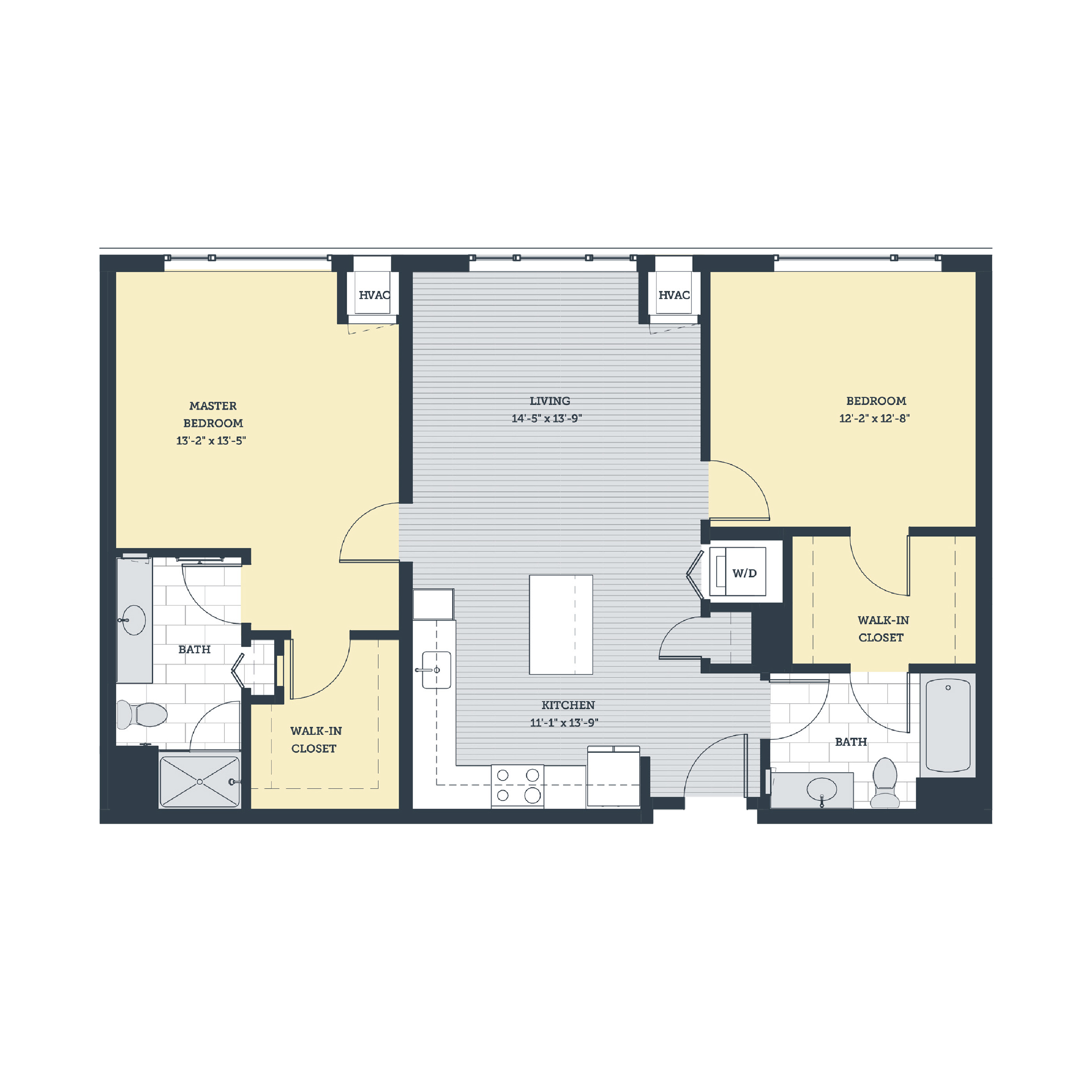 Floor plan for 2 beds, 2 baths, 1113 sqft